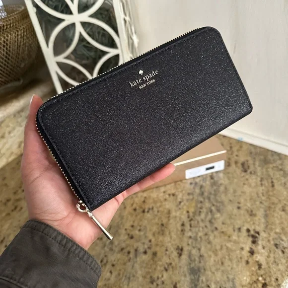 Kate Spade Tinsel Glitter Continental Women's Wallet - black, Large - Picture 6 of 8